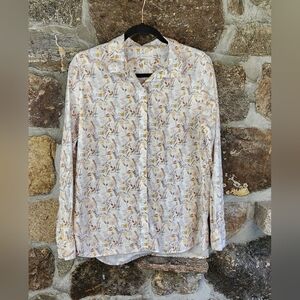 Garnet Hill Button Up Long Sleeve Shirt Floral Organic Pima Cotton Size 8